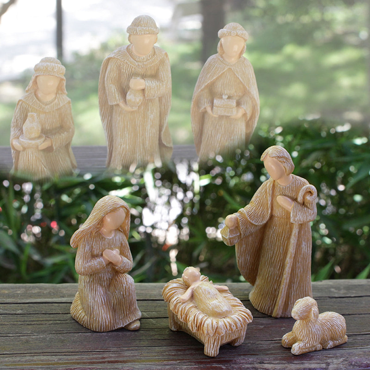 Wooden Nativity Puzzle Set, Religious Manger Scene with Home Decoration Resin Ornaments, Christmas Nativity Decor for Tabletop or Shelf, Educational Kids Toy