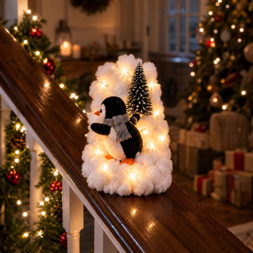 5Pack Penguin Christmas Stair Snow Decor Set,Festive Railing Accent with Playful Winter Scene,