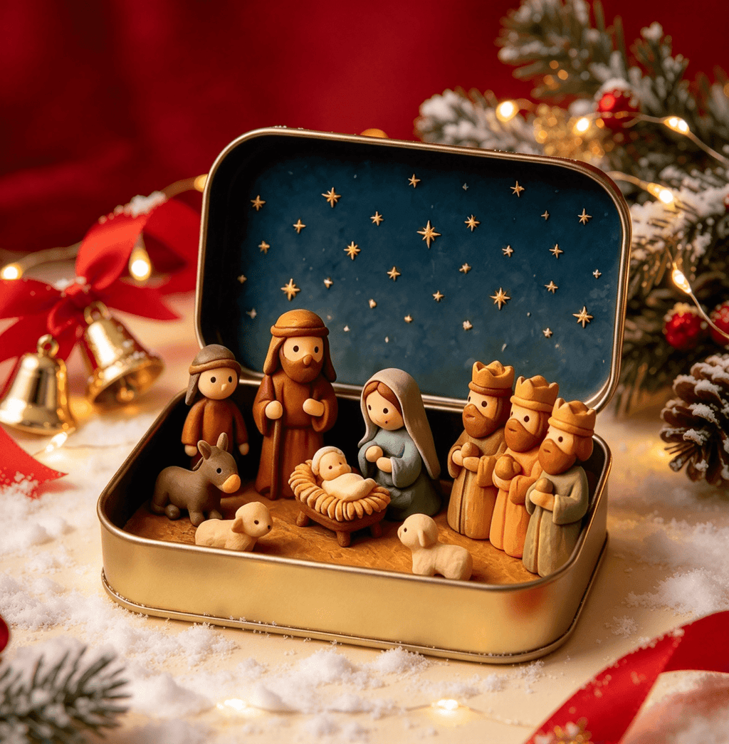 Clearance! Mini Nativity Set in Box - Miniature Jesus Nativity Sets & Figures, Christmas Christian Decoration Gift (A)