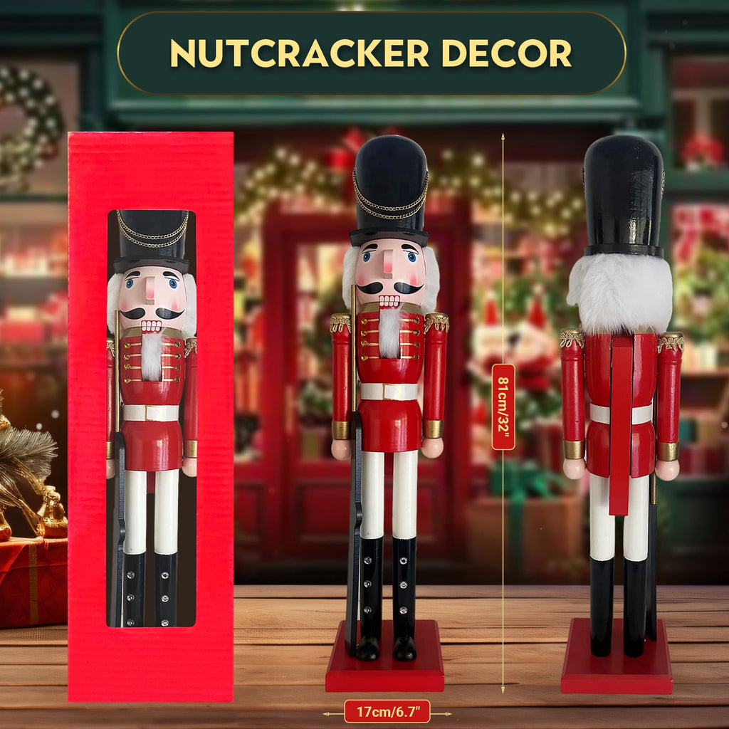 LAMPHOME Nutcracker Christmas Decor, 32 Inch Wooden Soldier Figurines, Festive Christmas Nutcrackers Gifts Winter Indoor Table Desktop Fireplace Decorations