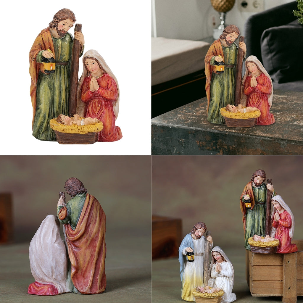 SDFGTstore Resins Manger Nativity Scene Miniature Figurine Holy Family Statue Ornament Gift