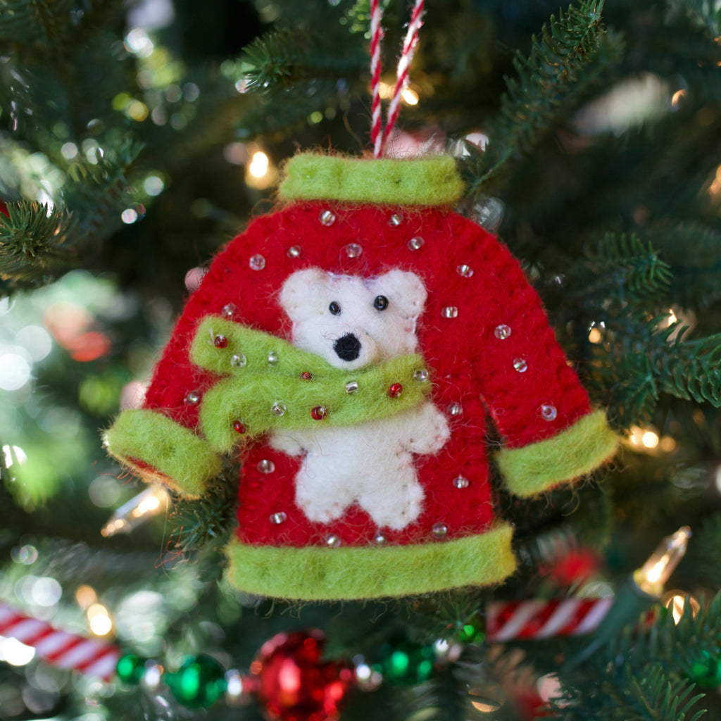 Ugly Christmas Sweater Ornament Trio - Felt Wool Fair Trade Handmade Nepal