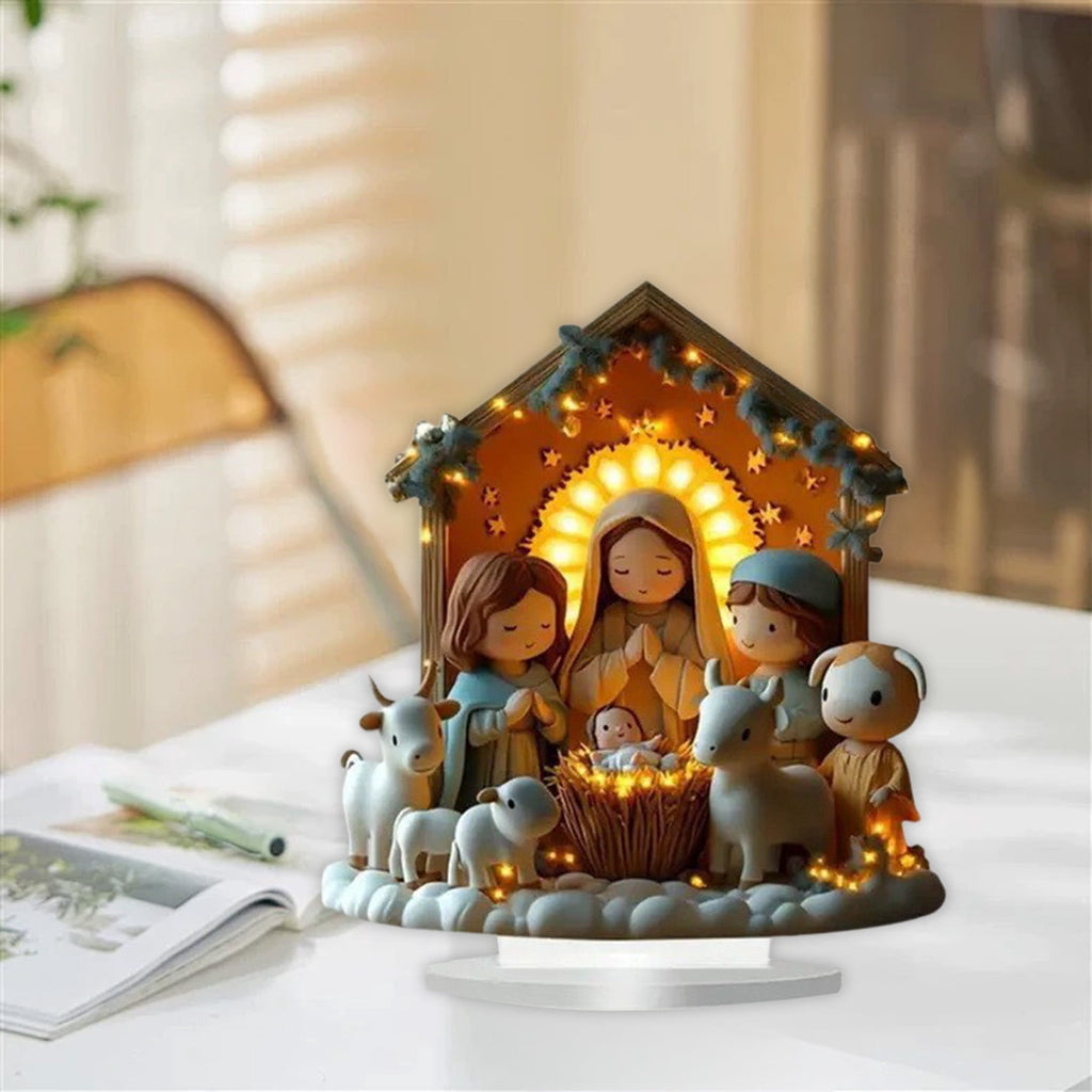 Xuniizn Christmas Ornaments 7x5x3" Acrylic Nativity Scene Standing Decorative, Nativity Sets & Figures Indoor Holiday Party Wedding Christmas Table Decorations, Christmas Decorations for Home