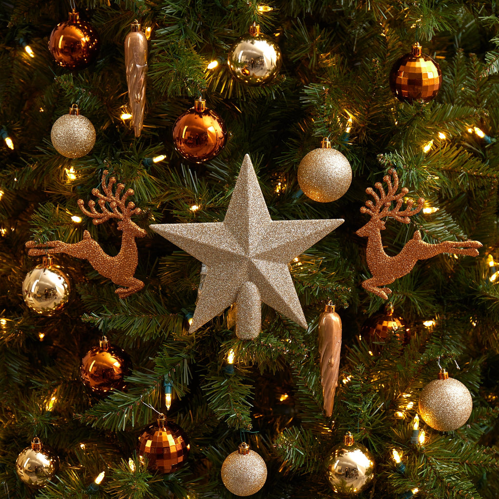 Nearly Natural Gold Plastic Holiday Christmas Lux Shatterproof Ornament Set, 40 Count