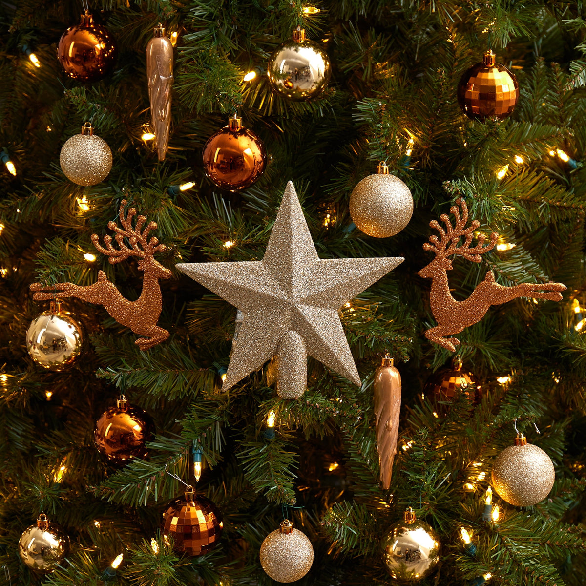 Nearly Natural Gold Plastic Holiday Christmas Lux Shatterproof Ornament Set, 40 Count