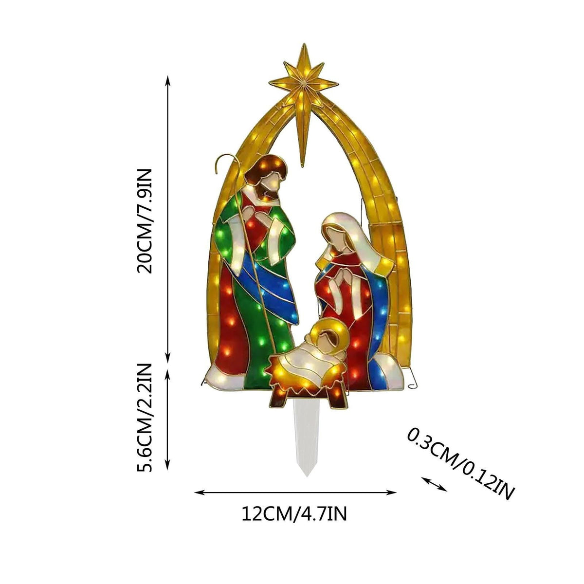 Uutvmp Mini Metal Pre-Lit Patio Decor, Nativity Scene Outdoor Indoor Sparkling Standing Holiday Display