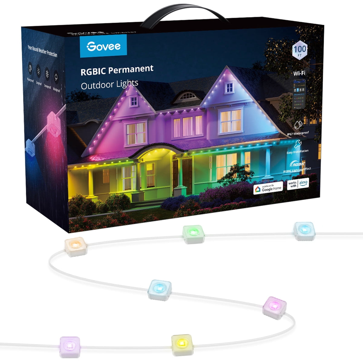 Govee 100ft RGBIC Permanent Outdoor Lights with 72 Lights, White version