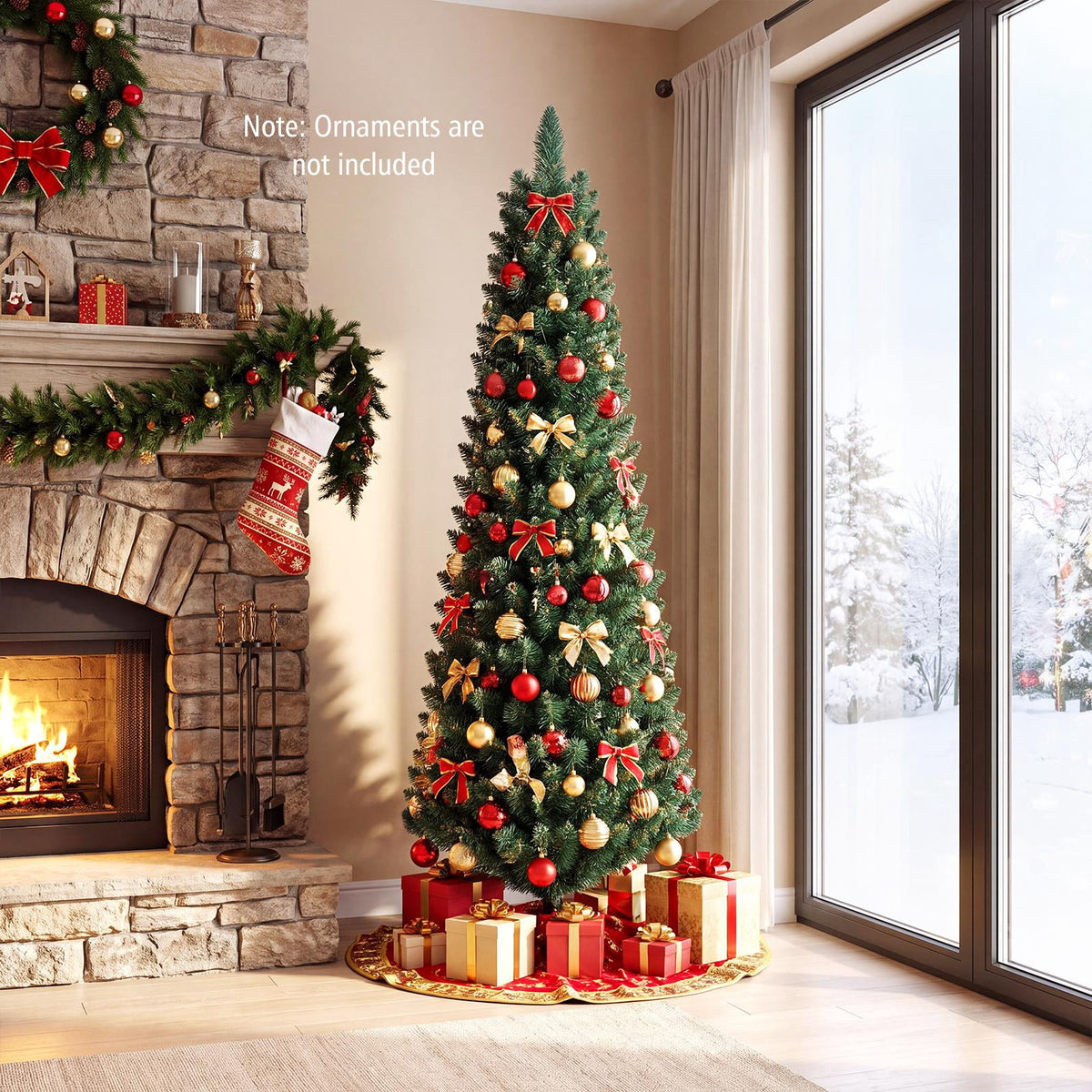 Costway 5Ft PVC Artificial Pencil Christmas Tree Slim Stand Green