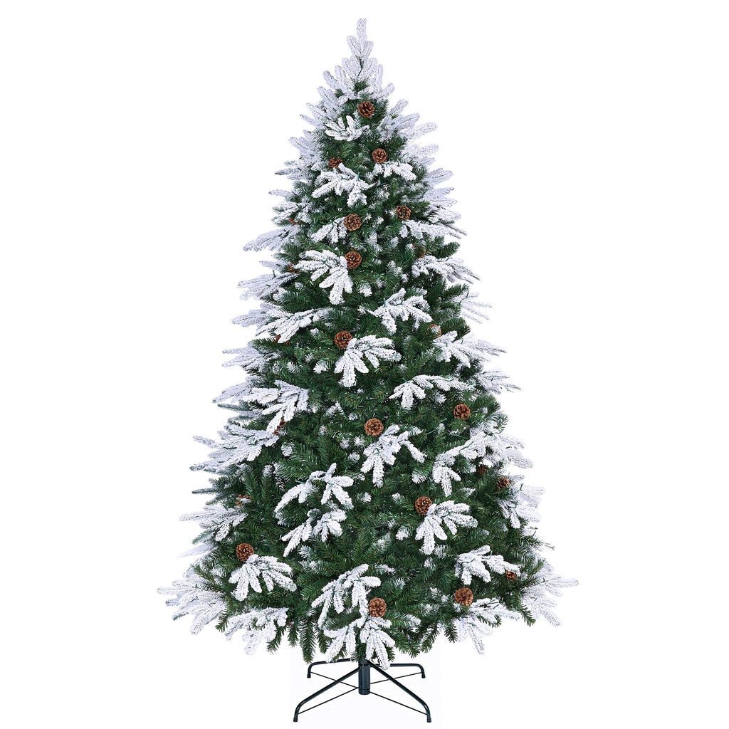 Firstness 6ft Artificial Christmas Tree with 1000 Branches and 250 LED Lights, Pre-Lit Flocked Xmas Tree,11 Lighting Modes,Pine Cones