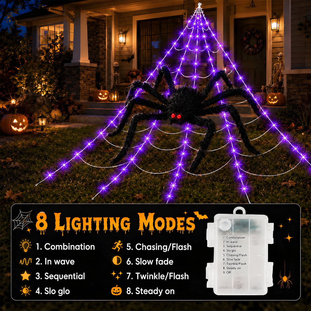 DAYBETTER Halloween Spider Web Lights, 250 LED Holiday Lighting, 15.7x16.4FT Waterproof Web Lights, Remote Control, for Indoor Outdoor Yard Garden Halloween Decor (Purple Light)