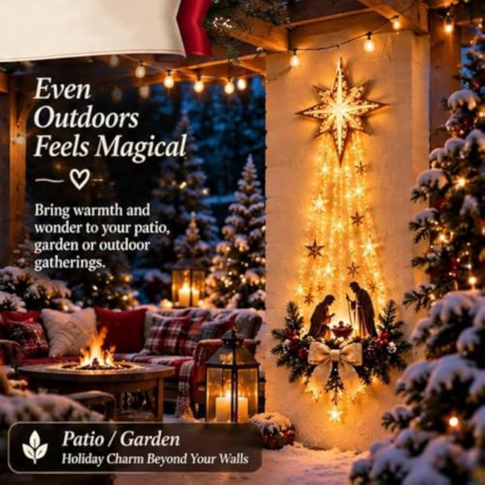 Lighted Nativity Bethlehem Star Wall Decor with Warm LED Lights, Gold, 1 Piece