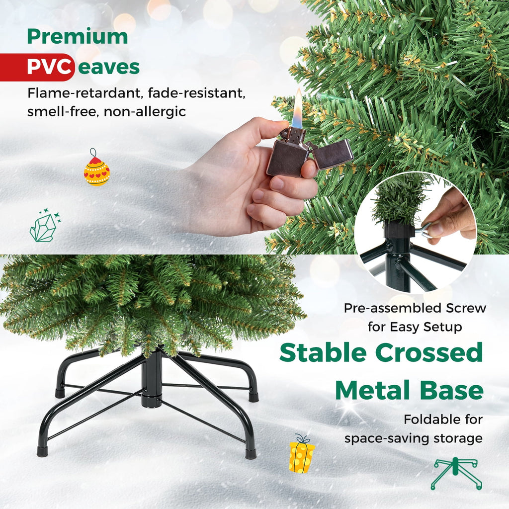 Gymax 9 FT Pre-Lit Artificial Christmas Tree Realistic Slim Pencil Xmas Tree
