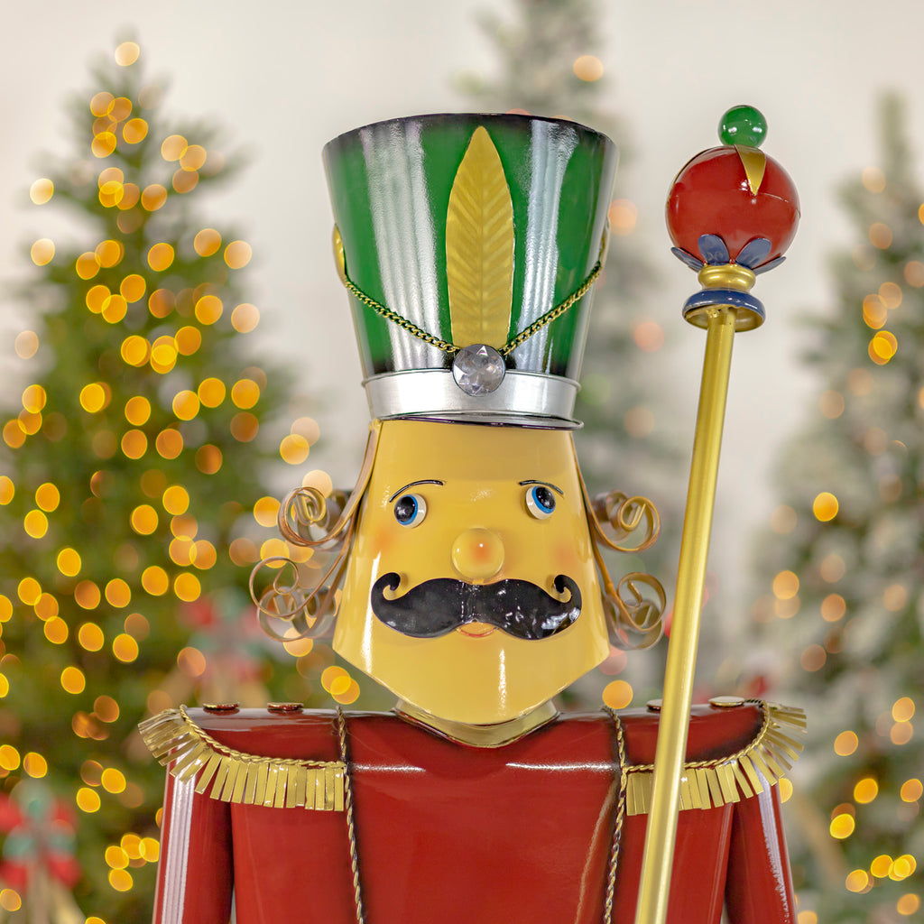 59” Tall Iron Christmas Green Nutcracker Holding Drum “Leo”