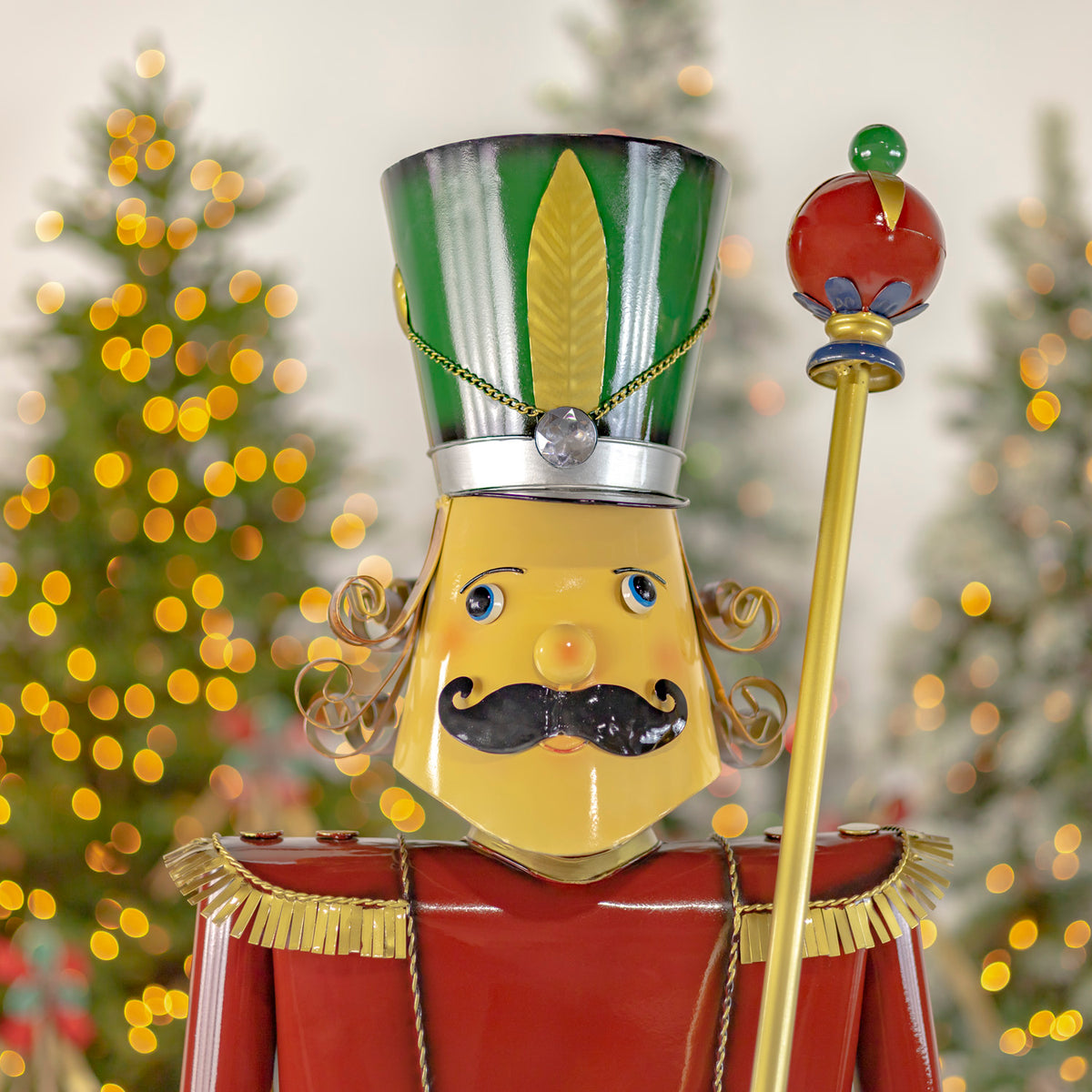 59” Tall Iron Christmas Green Nutcracker Holding Drum “Leo”