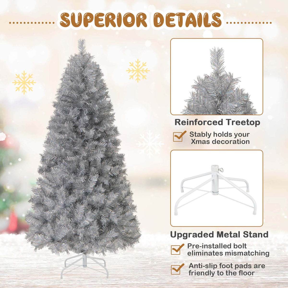 Costway 7 FT Christmas Tree Artificial Xmas Tree with 807 Branch Tips 400 LED Lights