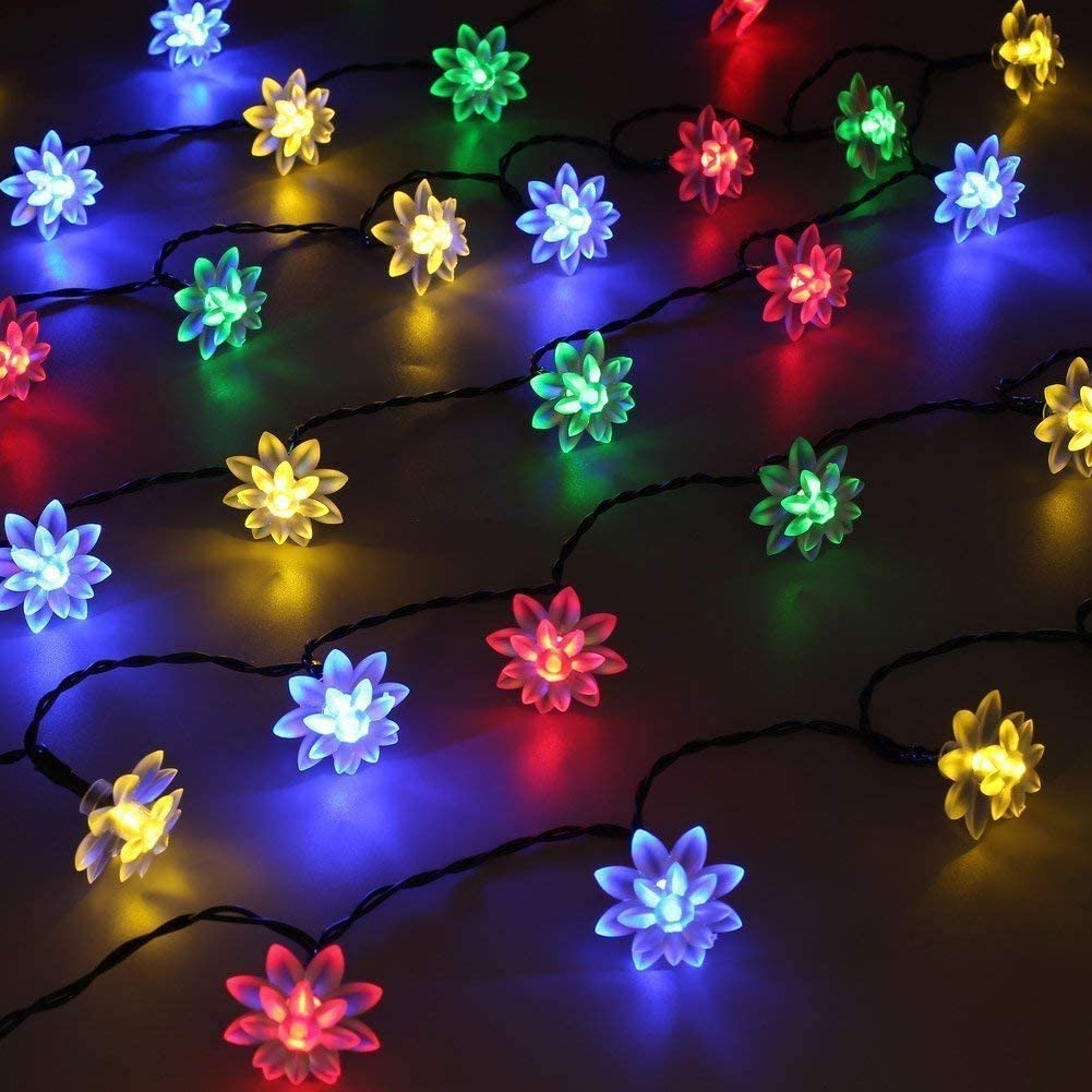 HESHENG Solar Lotus Flowers String Lights, Waterproof 40ft 100LEDs Lights Fairy Lights Outdoor 8 Modes Festival Lighting for Patio Yard Tree Wedding Party Christmas Decoration, Multicolor