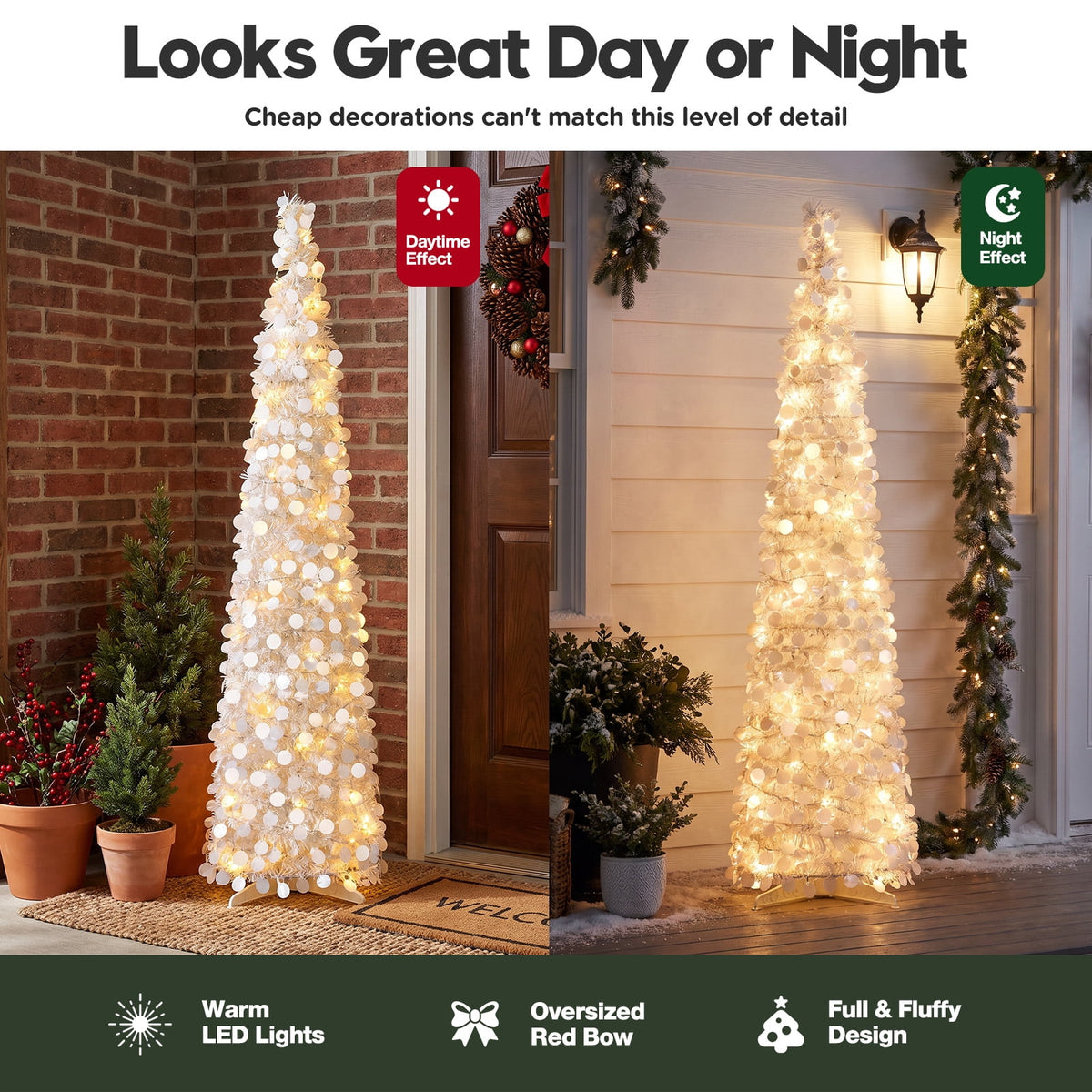 Ayieyill 5ft Pop up Christmas Tree,Color Artificial Pencil Tinsel Xmas Trees for Christmas Indoor Decorations, Collapsible Christmas Tree (Silver)