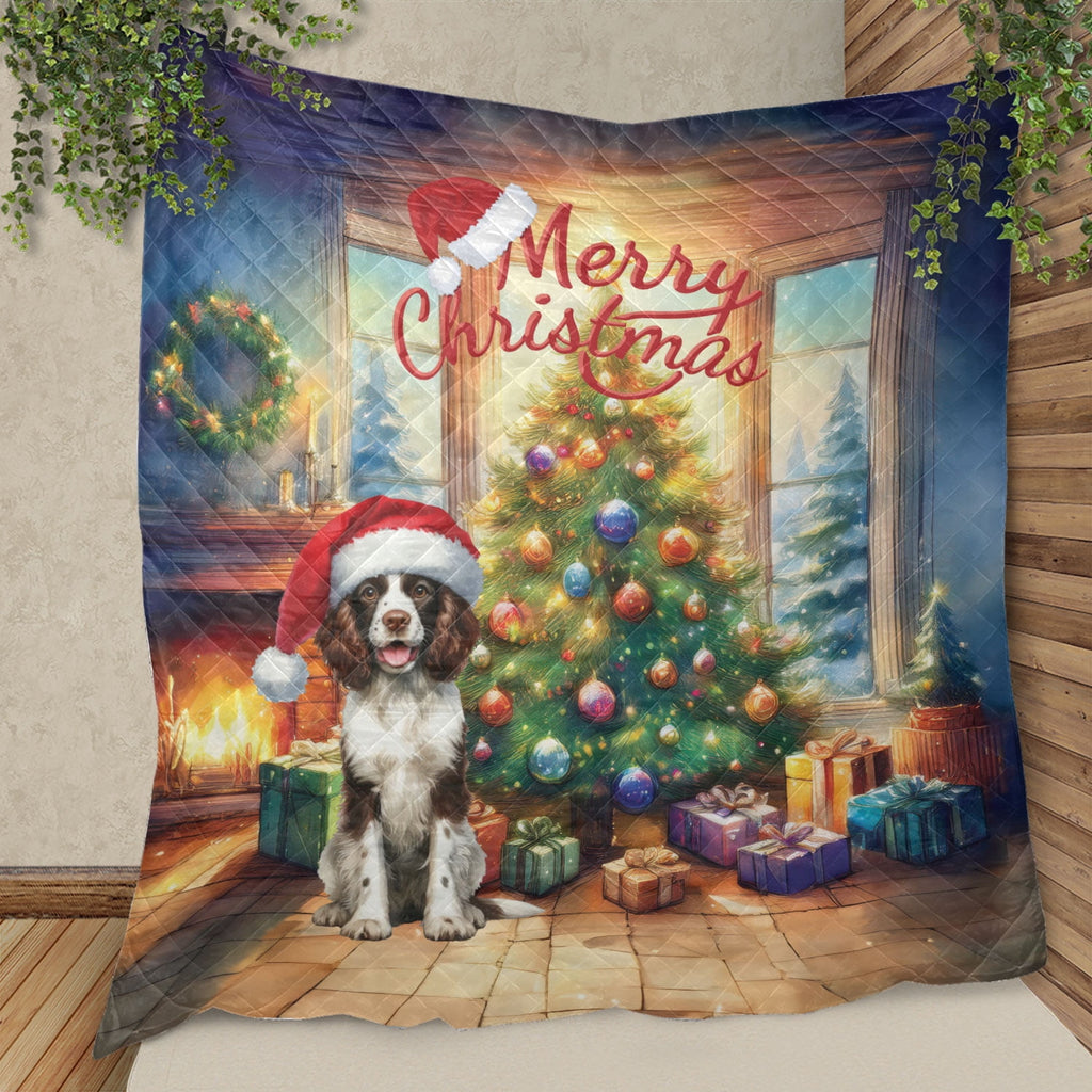 Merry Christmas French Bulldog Santa Hat Xmas Tree Winter Holiday Quilt Bedding Set Dog Lover Gifts 1 Blanket Bed Cover 2 Pillowcases - 01013