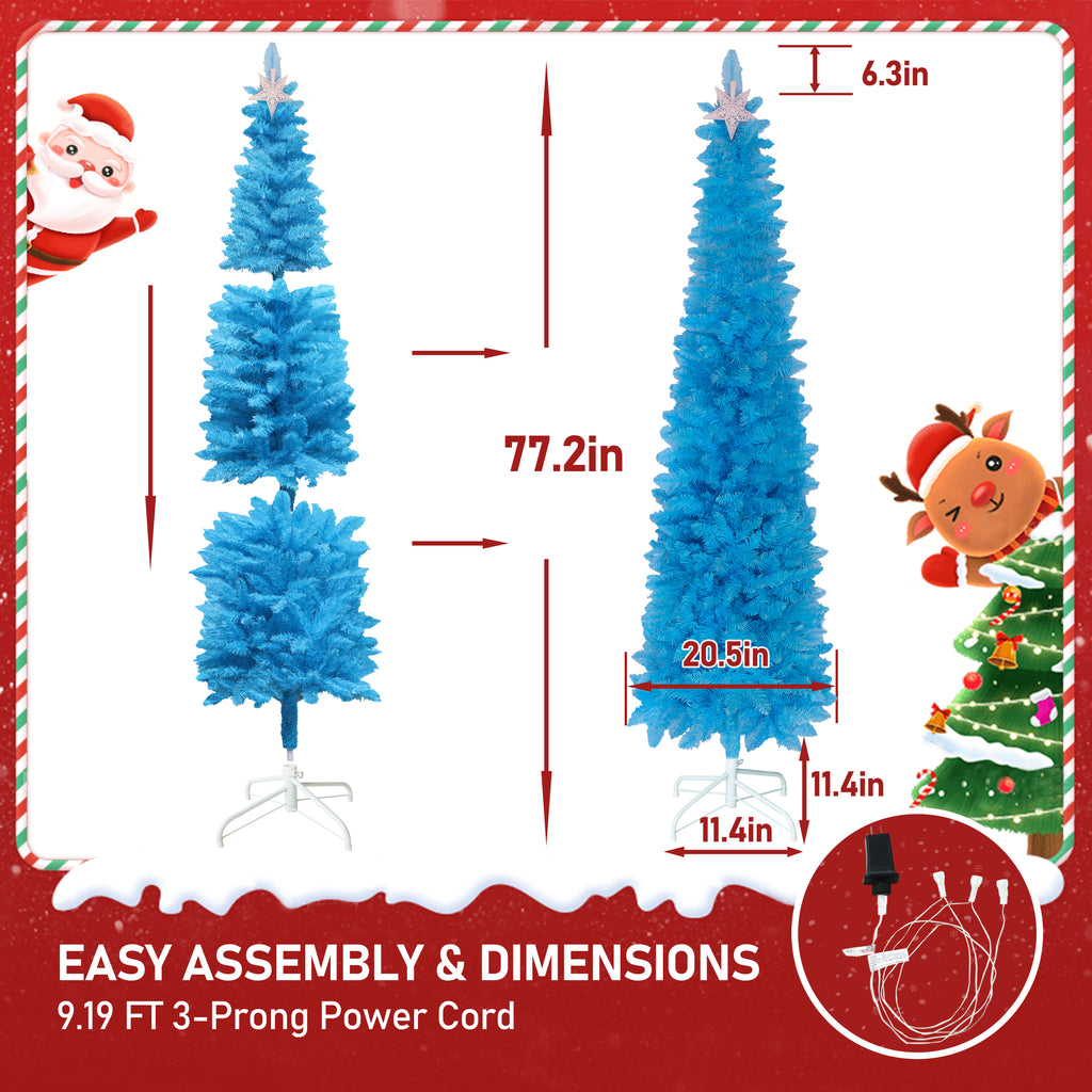 VEIKOUS 6ft Christmas Tree Crooked Neck with Topper, Prelit Xmas Tree with 200 LED Lights & 536 Branch Tips, Bendable Top Christmas Slim Tree for Holiday Decor, Green
