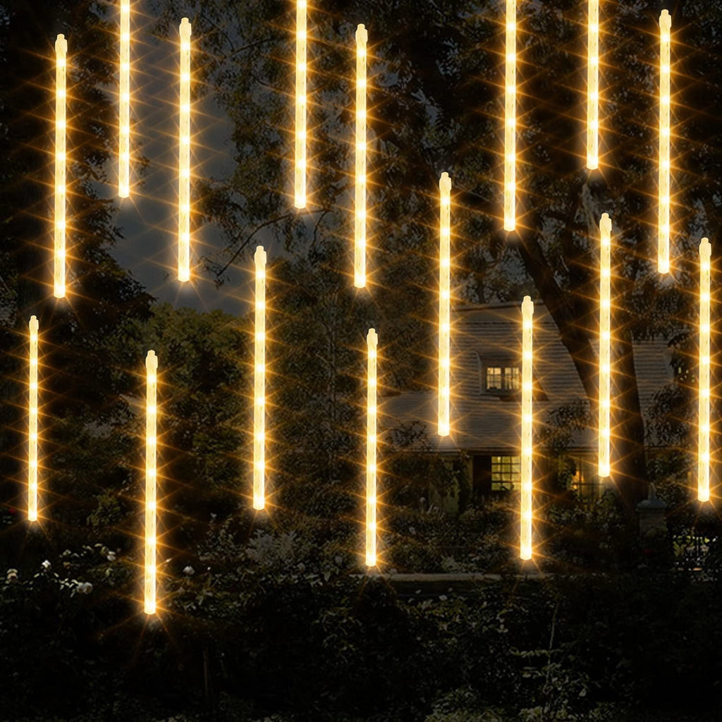 Morttic Christmas Light, Meteor Shower Rain Lights 12 Inch 8 Tubes, Waterproof Plug in Falling Rain Lights Christmas Decorations for Xmas Bushes Tree Yard Party Outdoor Decor (Cool White)