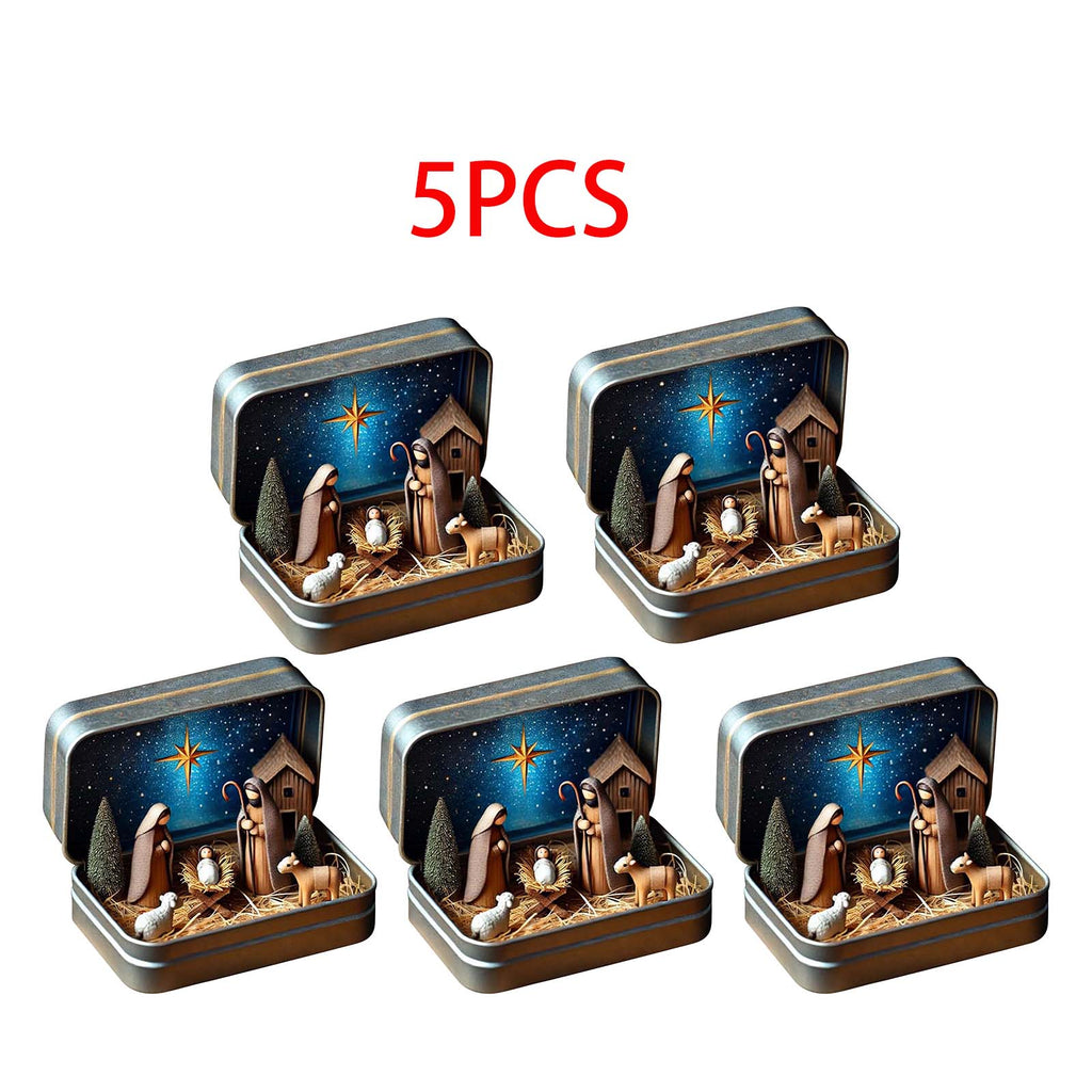 Daghihgewr Mini Christmas Nativity Set Tabletop Tin Box Multicolor Indoor Religious Ornament 1-Count 3.9 x 2.8 x 1.2 Inch