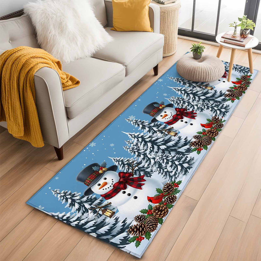 5x7 Area Rugs, Light Blue Snowman Christmas Non-Skid Rubber Backing Large Rectangle Rugs - Living Room Bedroom Home Office, Xmas Pinecone Tree Snowflake Indoor Floor Mat Carpets Washable Rug