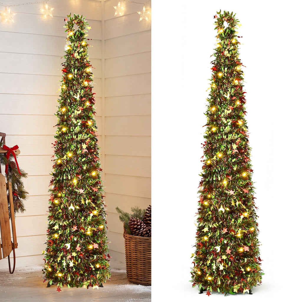 Ayieyill 5ft Pop up Christmas Tree,Color Artificial Pencil Tinsel Xmas Trees for Christmas Indoor Decorations, Collapsible Christmas Tree (Silver)