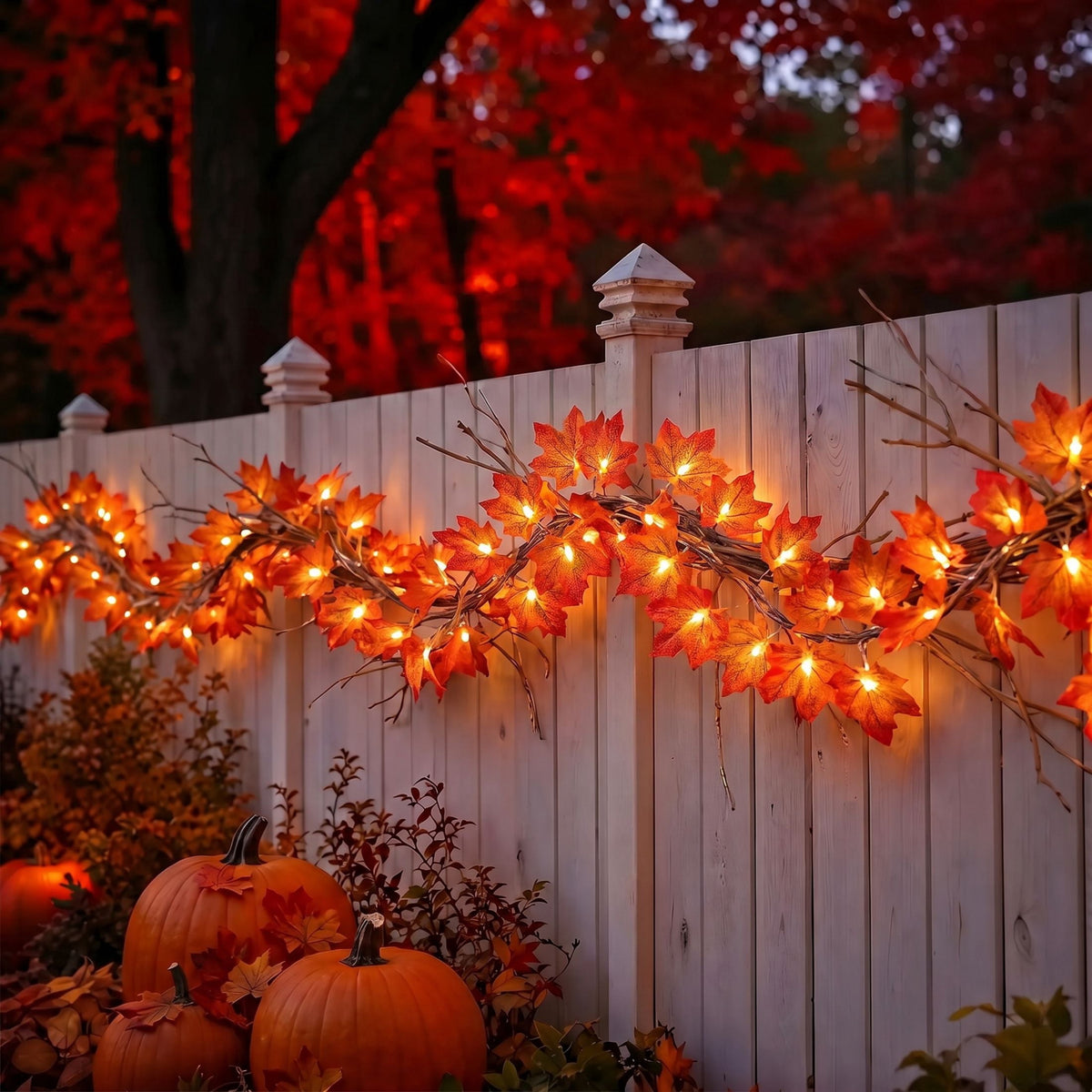 Scidweet 6 Pack Fall Garland with Lights, 60FT 120 LED Fake Autumn Maple Leaves Garland Indoor Outdoor Fall Decorations for Home Patio Party Table Thanksgiving Harvest Halloween Decor, Orange