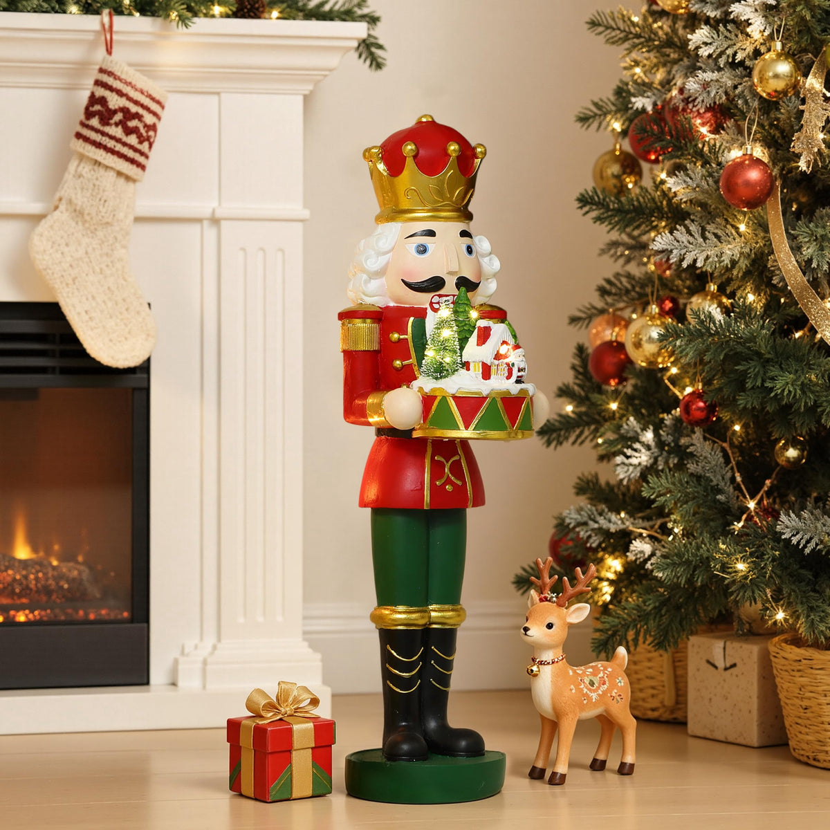 Langford Home Battery-Operated Prelit Nutcracker Soldier Statue Holding Christmas Miniature Landscape