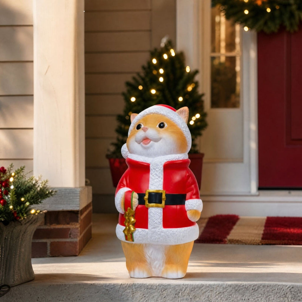 Luckky Lighted Christmas Dog Resin Statue, Santa Hat and Scarf Dog Figurine, 7.87 Inch, Multi-Color LED Lights, Indoor Outdoor Holiday Decor