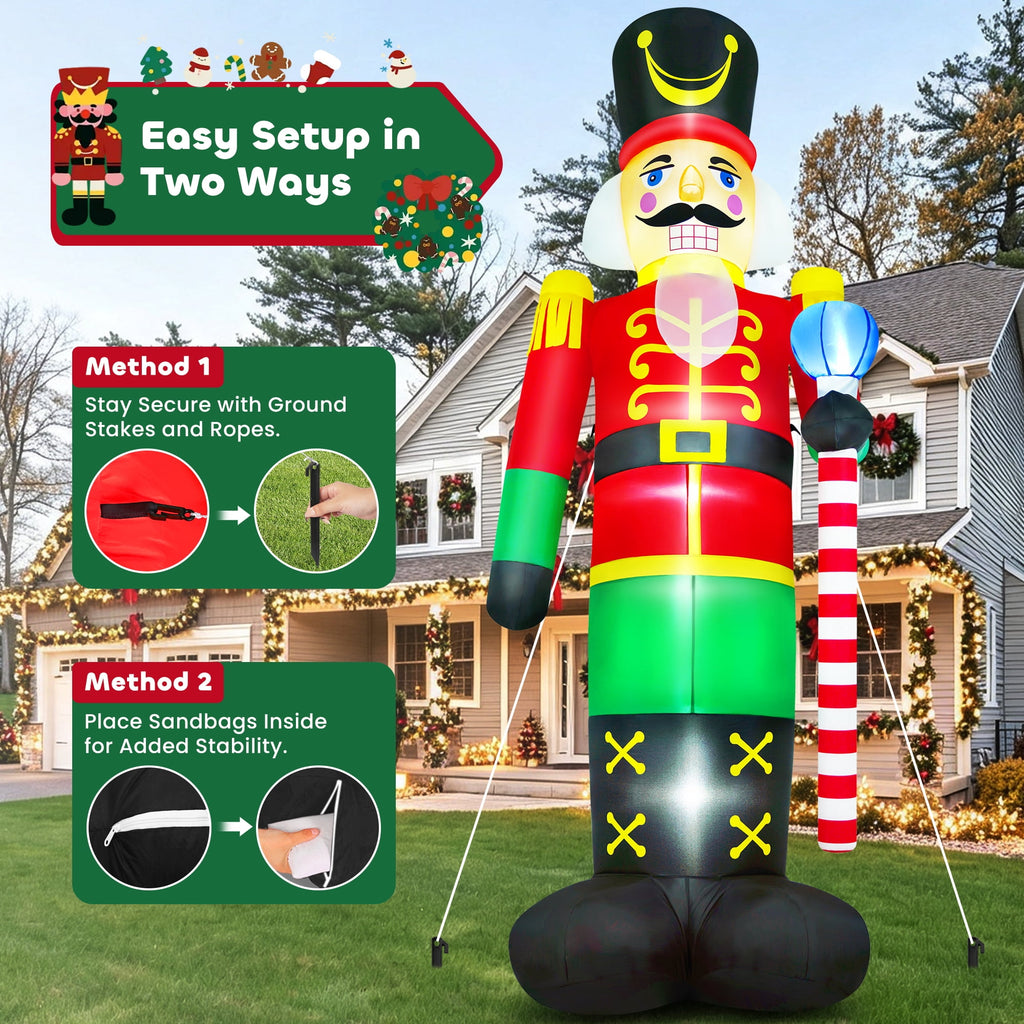 Yexmas 12FT Christmas Inflatable Nutcracker Soldier, Blow Up Yard Xmas Decor with LED Light&Candy Cane for Holiday Party Lawn Garden Outdoor Decor