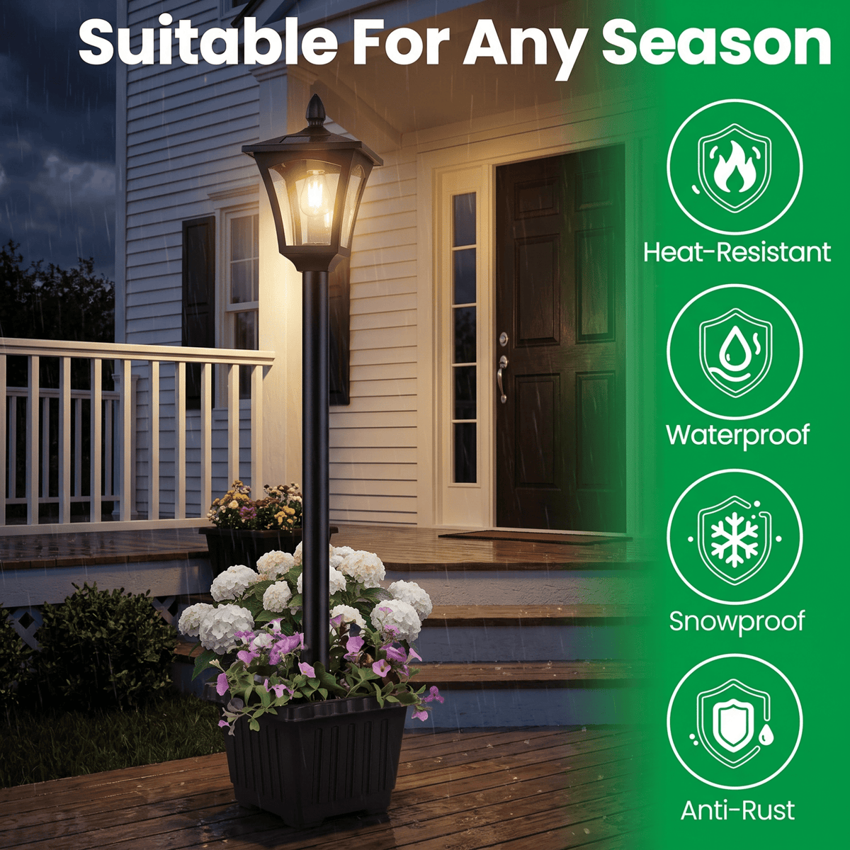 Volivo Solar Lamp Post Light with Planter 63inch, Led Blub 3000K Warm White Solar Pathway Lights Stainless Steel, Waterproof Street Lights for Garden, Porch, Walkway
