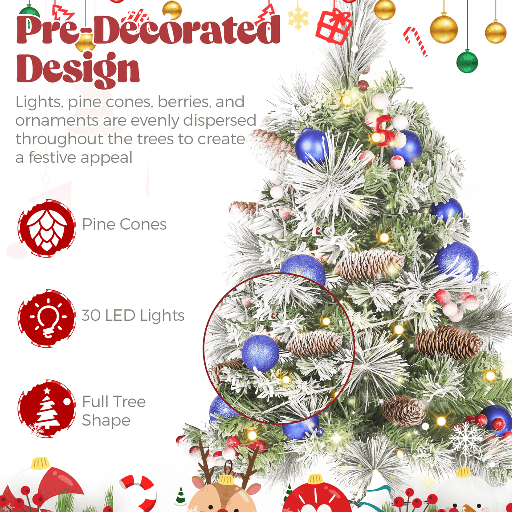 2 Pack 30 inch Prelit Outdoor Pathway Christmas Tree, Artificial Small Xmas Tree with Dual Color Berries & Balls, 30 Battery Operated Warm Lights for Holiday New Year Winter Patio Driveway Yard Lawn