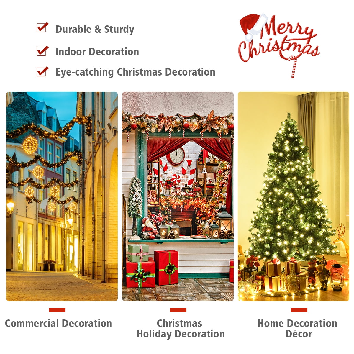 Costway 7Ft Pre-Lit PVC Hinged Christmas Tree 300 LED Lights Green