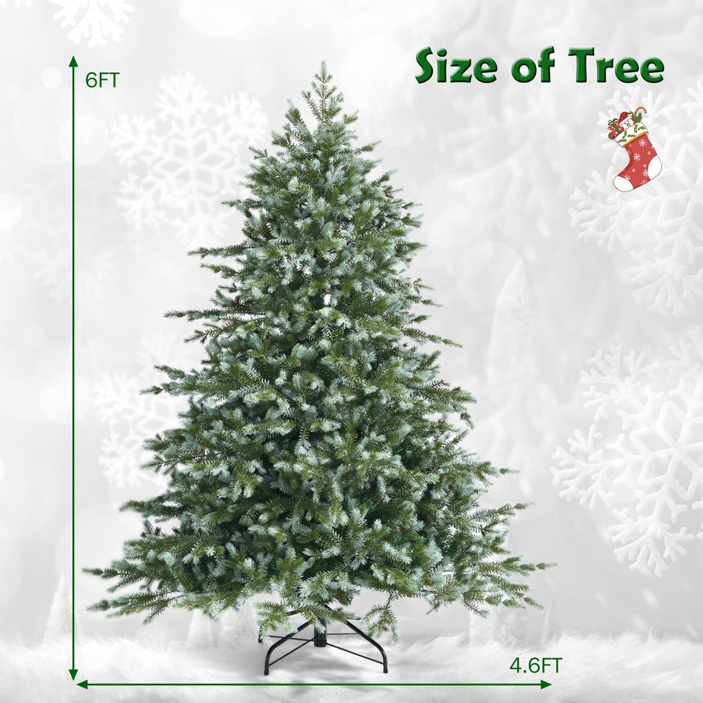 Gymax 7 Ft Artificial Christmas Tree Unlit Hinged Xmas Tree w/ Metal Stand