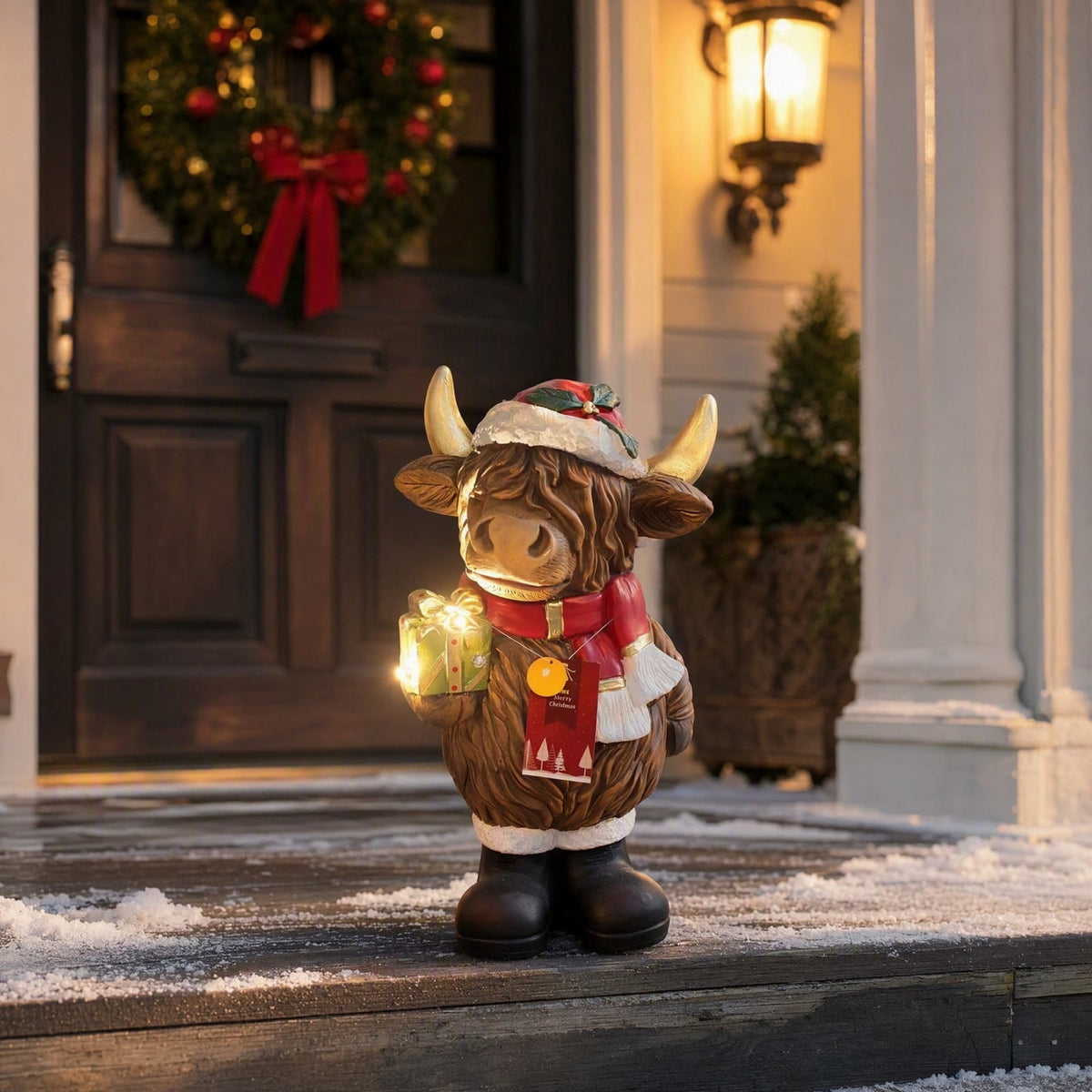 Luckky Lighted Christmas Dog Resin Statue, Santa Hat and Scarf Dog Figurine, 7.87 Inch, Multi-Color LED Lights, Indoor Outdoor Holiday Decor
