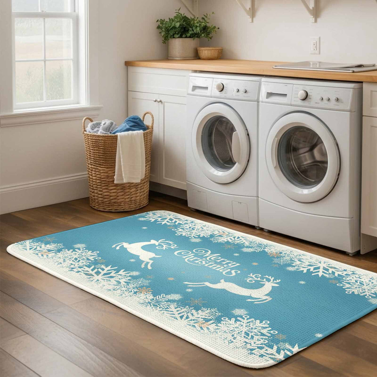 Black Christmas Washable Area Rugs for Living Room Bedroom, Large Non Slip Indoor Floor Carpet Absorbent Low Pile Elk Xmas Snowflake Winter Deer Door Mat Rugs for Bathroom Entryway 47.2"x63"