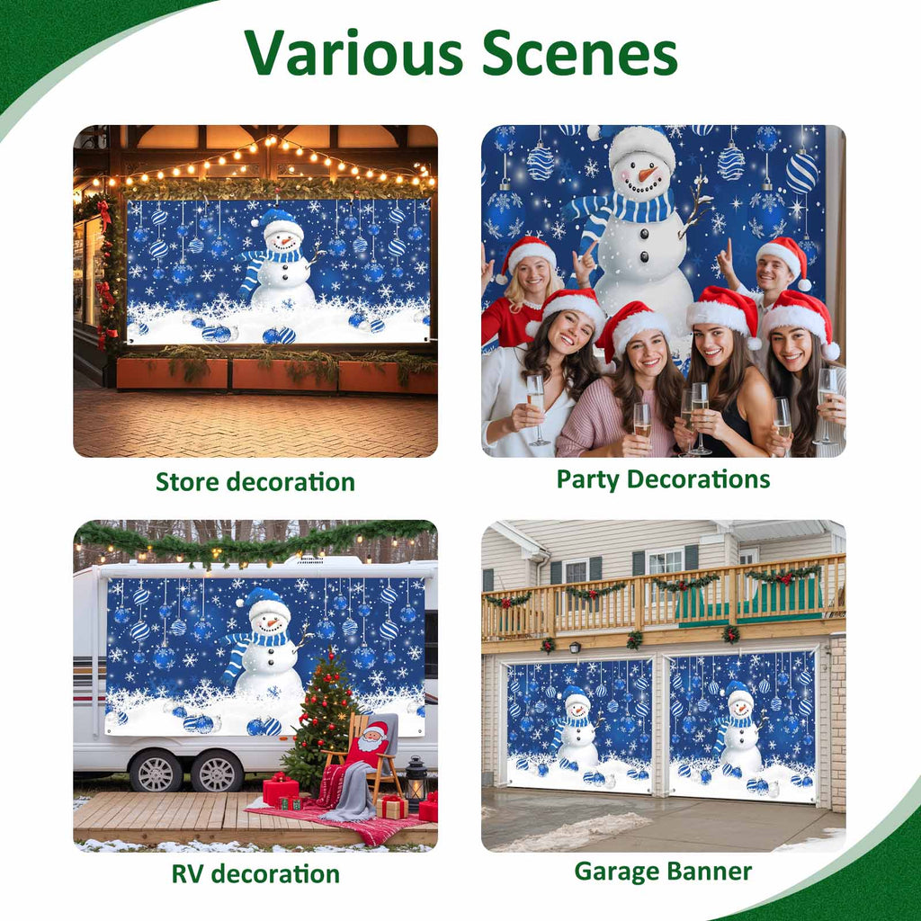Fsddascl 7 x 16 Ft Christmas Garage Door Cover, Black Christmas Tree Large Garage Door Banner, Xmas Snowflake Green Golden Hanging Garage Mural Background for Indoor Outdoor Xmas Party Supplies
