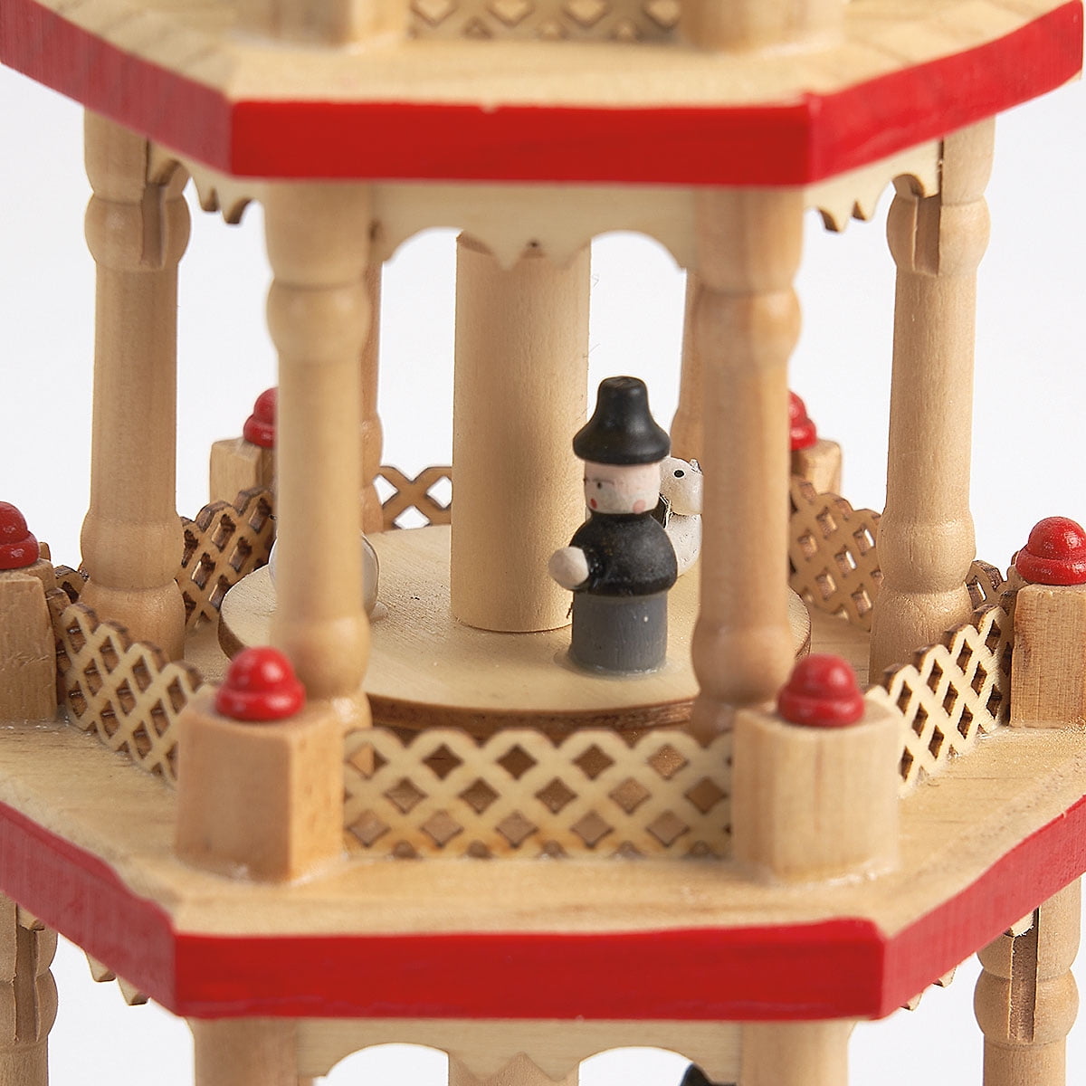 German Christmas Pyramid, 17.5" Tabletop Nativity with Candle Holders, Holiday Decor, Brown