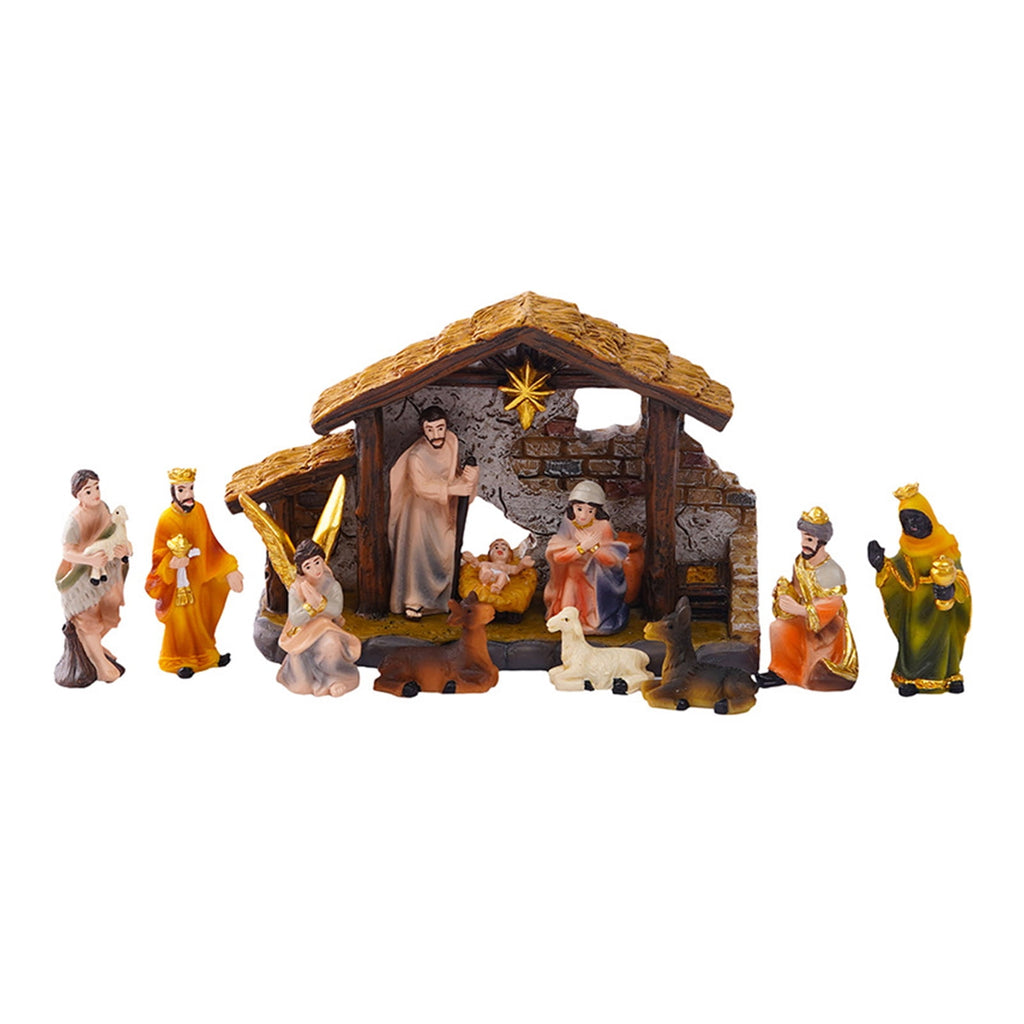 Christmas Nativity Figurines Resin Manger Holy Family Nativity Scenes Statue for Xmases Indoor Home Table Decorations