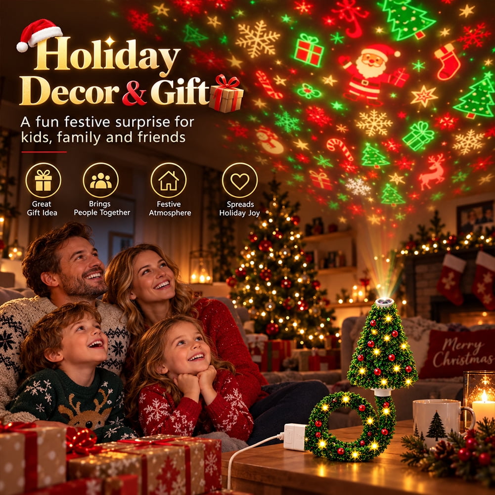 Christmas Projector Light Tree-Shaped, HD Plug Christmas Projector for Wall and Ceiling Decor, USB Indoor Christmas Light for Room, Party and Seasonal Displays