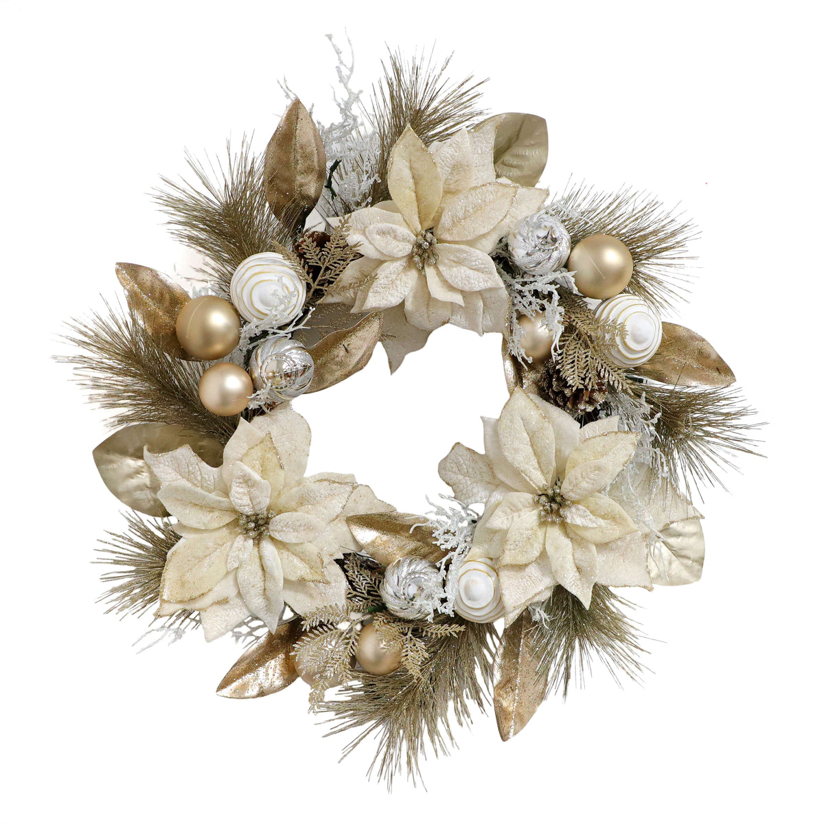 24 Inch Golden Poinsettia Christmas Wreath by Holiday Time