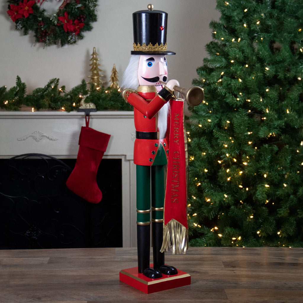 Northlight 36" Red and Green Christmas Nutcracker Soldier with Horn
