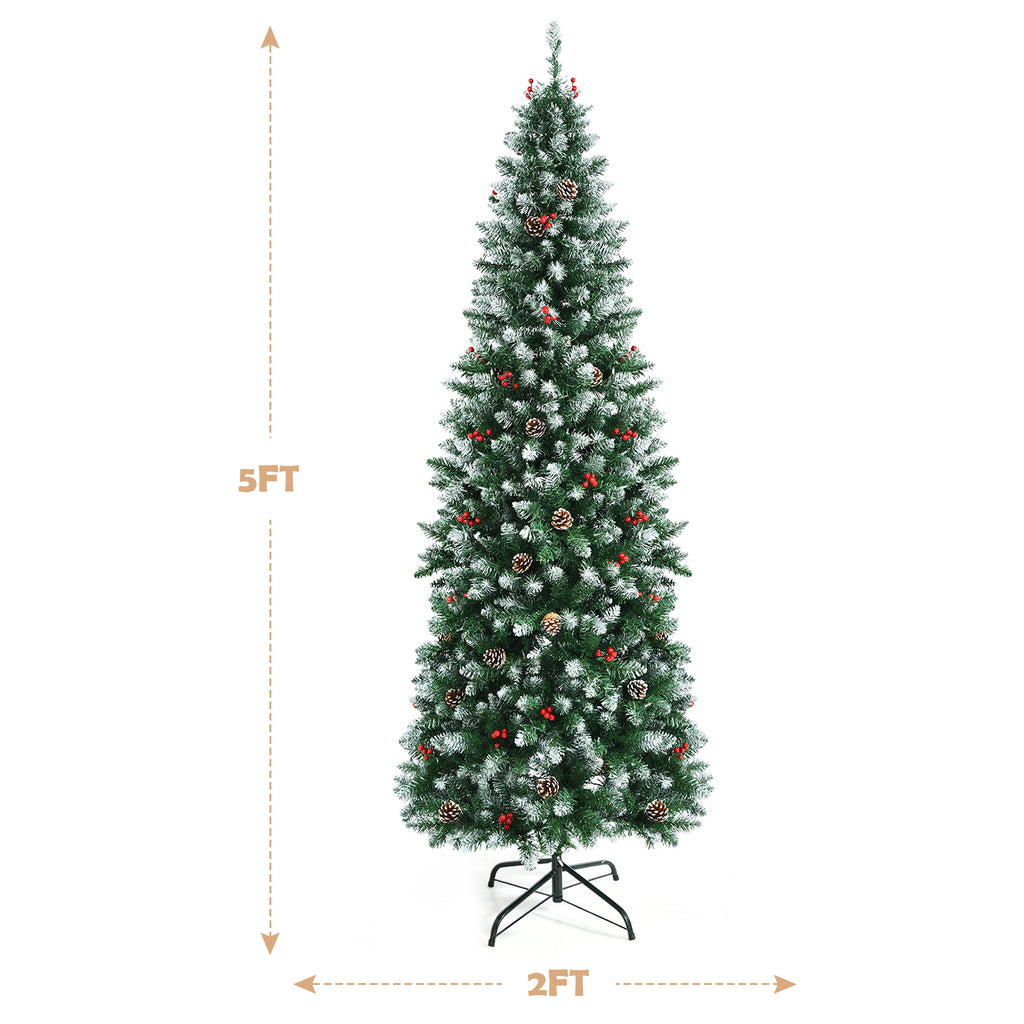 Topbuy 7ft Pre-lit Artificial Christmas Tree Slim Artificial Xmas Tree w/ 350 Replaceable LED Lights & 818 Branch Tips