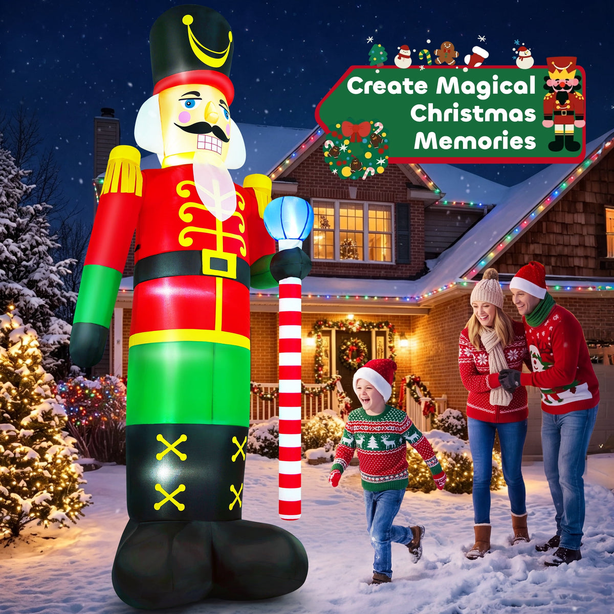 Yexmas 12FT Christmas Inflatable Nutcracker Soldier, Blow Up Yard Xmas Decor with LED Light&Candy Cane for Holiday Party Lawn Garden Outdoor Decor