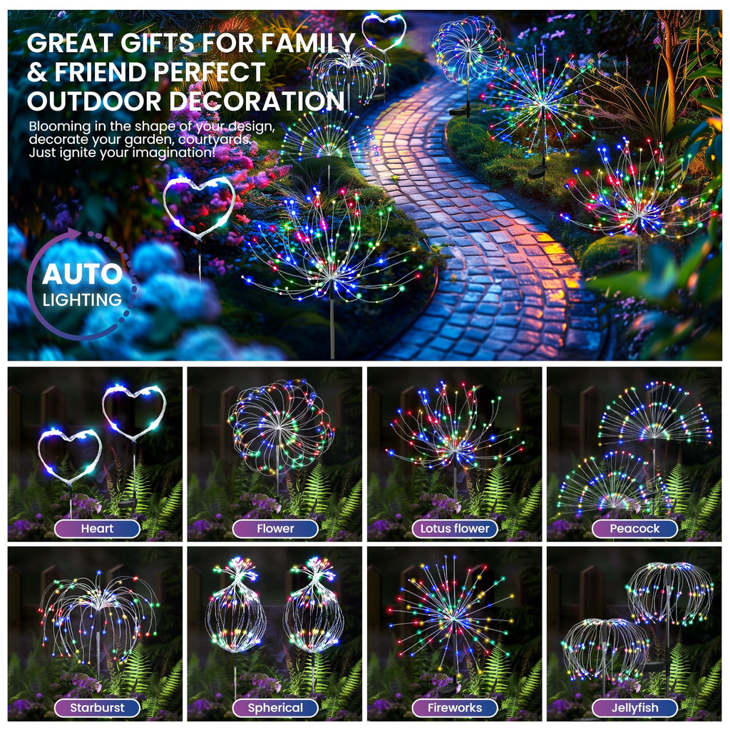 Garden Decor Solar Lights Outdoor,4Pack 120LED Waterproof Colorful Solar Garden Lights Outdoor Decoration,Yard, Patio, Porch,Flower Pot,Pathway,Christmas
