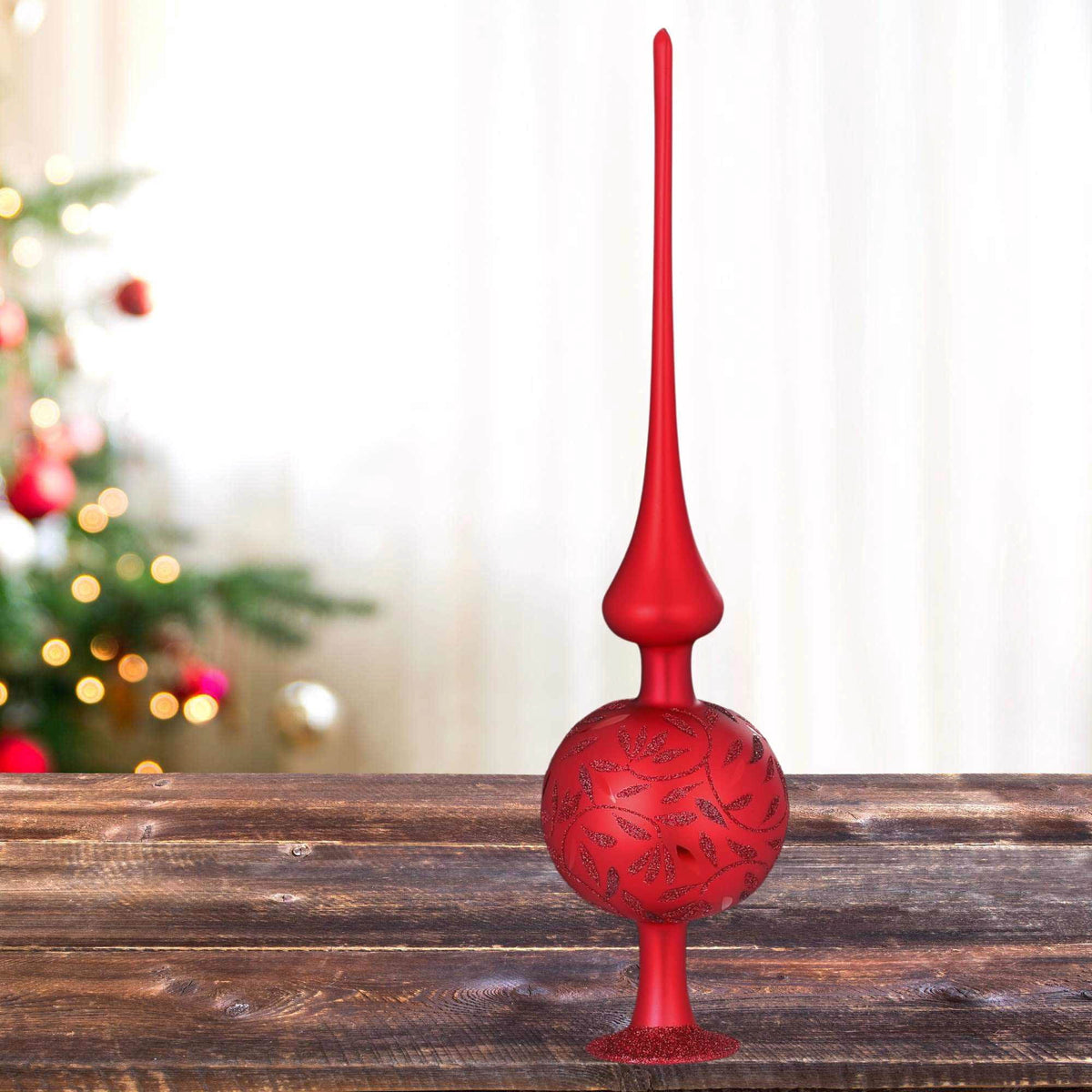 Inge Glas Red Delights Matte Finial Glass Tree Topper Christmas 20084T032