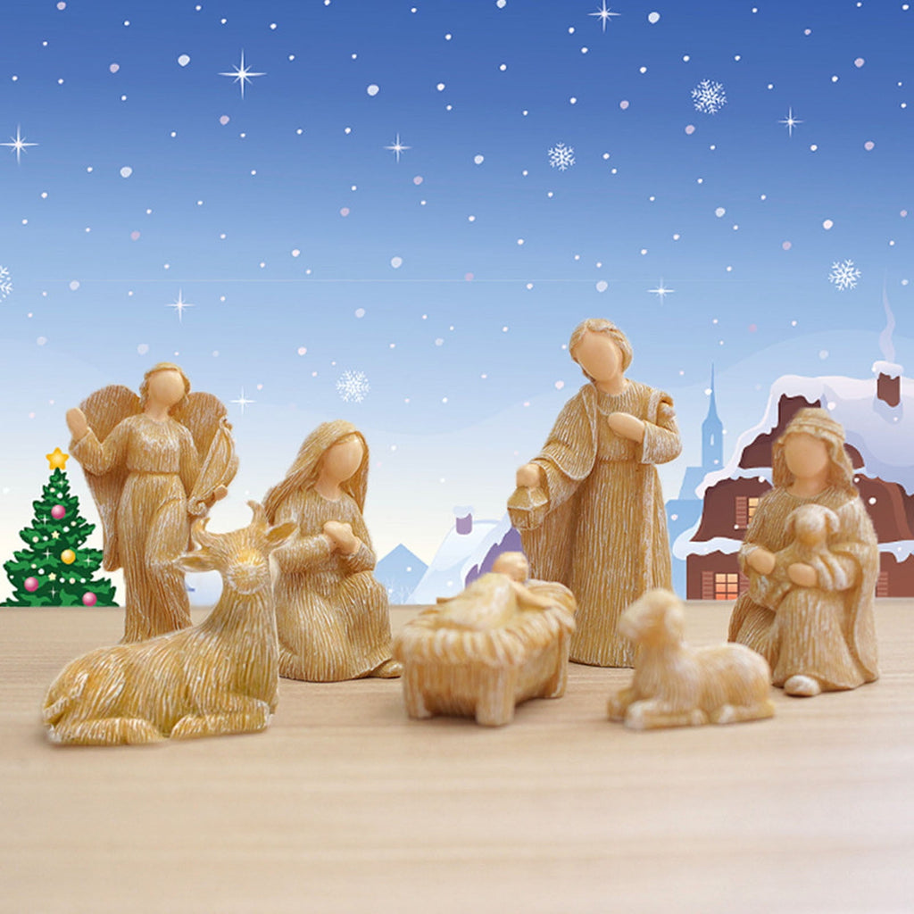 Wooden Nativity Puzzle Set, Religious Manger Scene with Home Decoration Resin Ornaments, Christmas Nativity Decor for Tabletop or Shelf, Educational Kids Toy