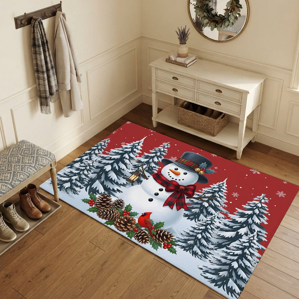 5x7 Area Rugs, Light Blue Snowman Christmas Non-Skid Rubber Backing Large Rectangle Rugs - Living Room Bedroom Home Office, Xmas Pinecone Tree Snowflake Indoor Floor Mat Carpets Washable Rug