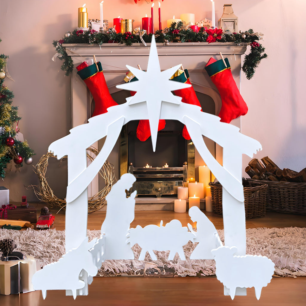 Outdoor Nativity Scene 4ft All-Weather Waterproof White PVC